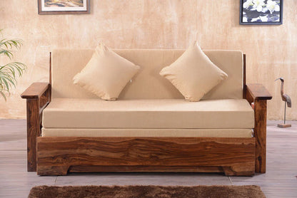 ADOUER WOOD Solid Sheesham Wood Traditional Honey Finish Sofa Cum Bed