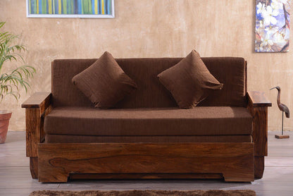 ADOUER WOOD Solid Sheesham Wood Traditional Sofa Cum Bed