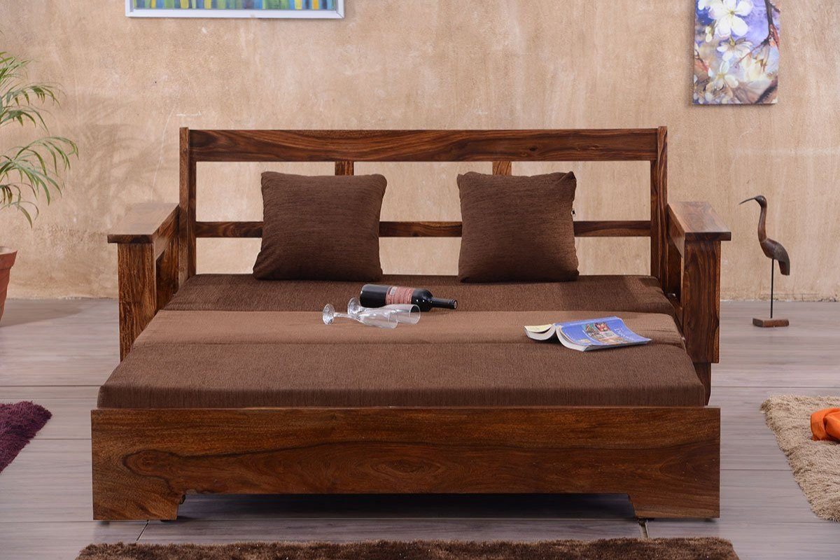 ADOUER WOOD Solid Sheesham Wood Traditional Sofa Cum Bed