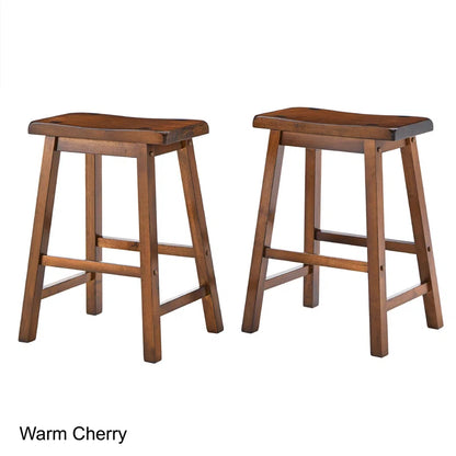 Adouer Wood "Set of 2 Dark BrownSolid Sheesham Wooden Saddle Seat Bar Stools"