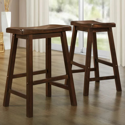 Adouer Wood "Set of 2 Dark BrownSolid Sheesham Wooden Saddle Seat Bar Stools"