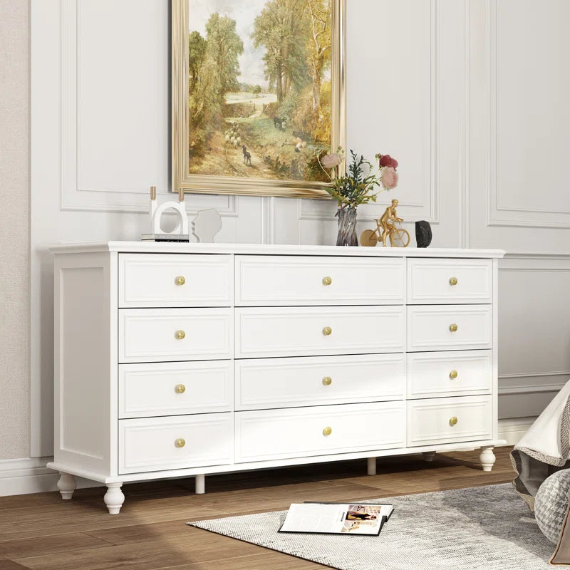 ADOUER WOOD 12 Drawers Designer Leg White Chest of Drawers