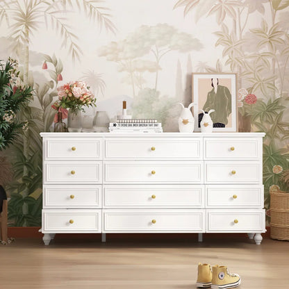 ADOUER WOOD 12 Drawers Designer Leg White Chest of Drawers