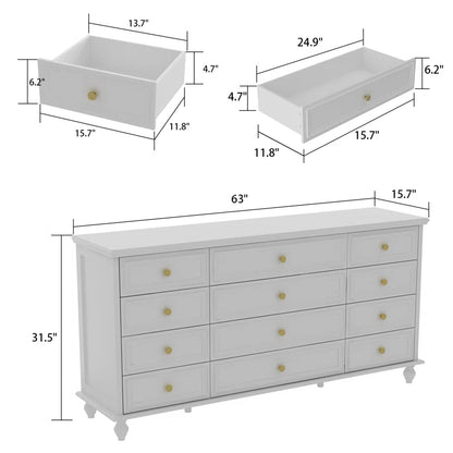 ADOUER WOOD 12 Drawers Designer Leg White Chest of Drawers