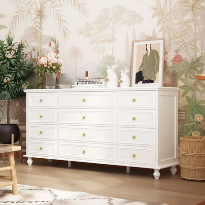 ADOUER WOOD 12 Drawers Designer Leg White Chest of Drawers