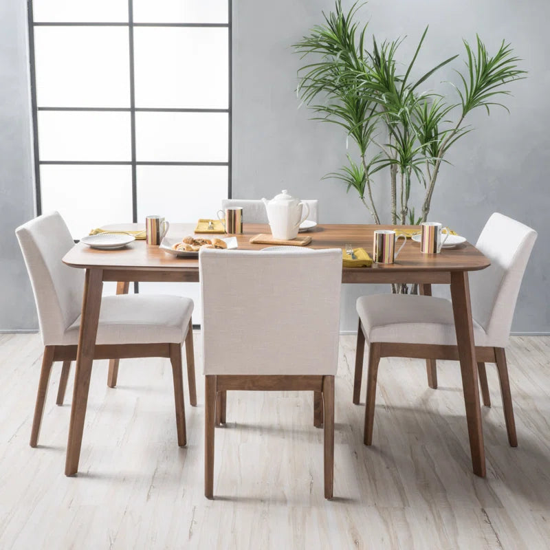 ADOUER WOOD "Modern 4-Person Dining Table Set with Upholstered Chairs and Solid Acacia Wood Natural Finish"