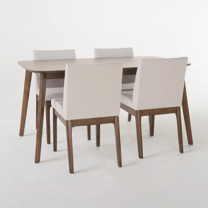 ADOUER WOOD "Modern 4-Person Dining Table Set with Upholstered Chairs and Solid Acacia Wood Natural Finish"