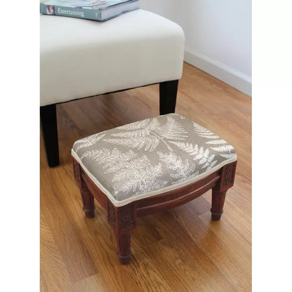 ADOUER WOOD Solid Sheesham Wood Handmade Carving Upholstered Ottoman