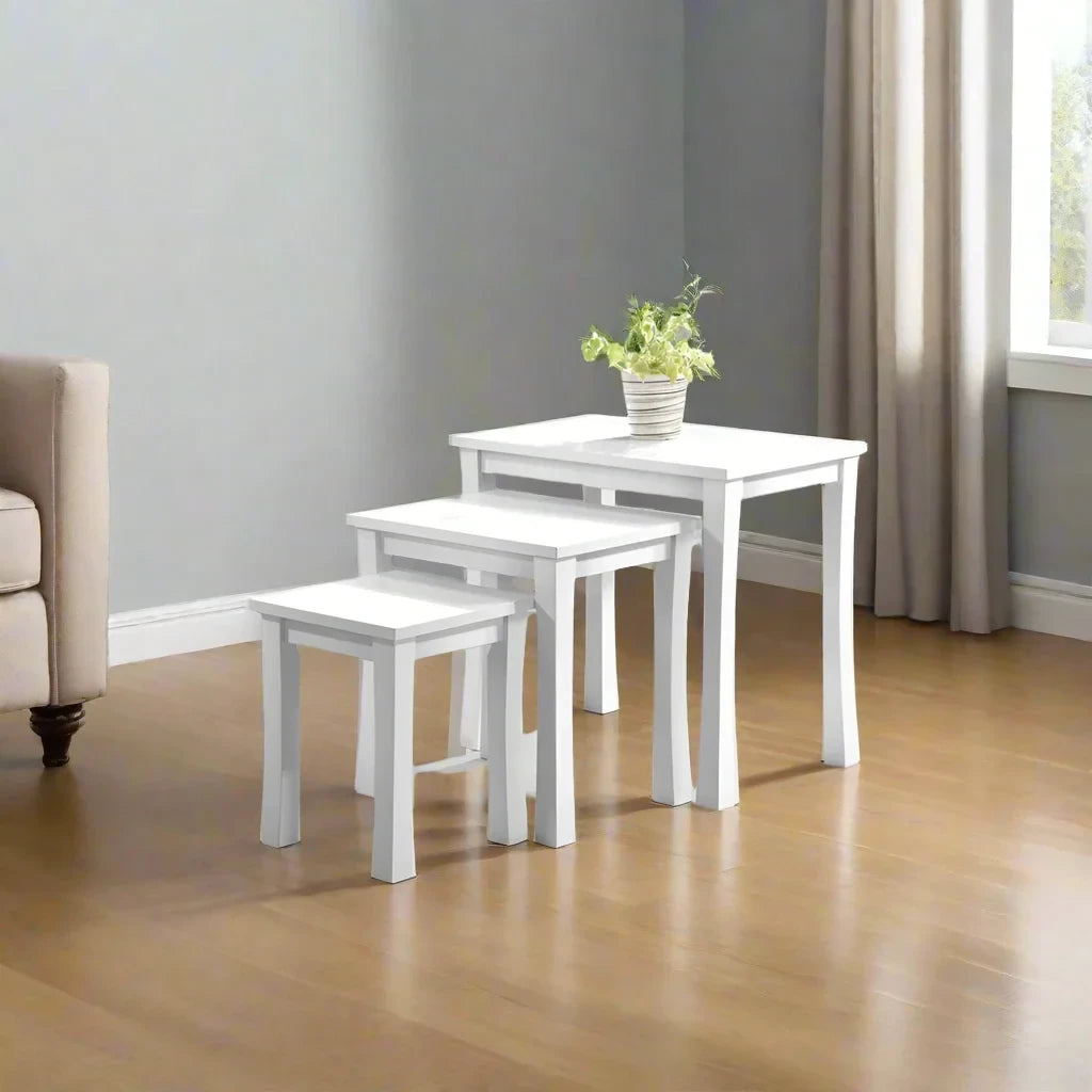 ADOUER WOOD Solid Sheesham Wood Designer Nesting Table - Set of 3 (White)