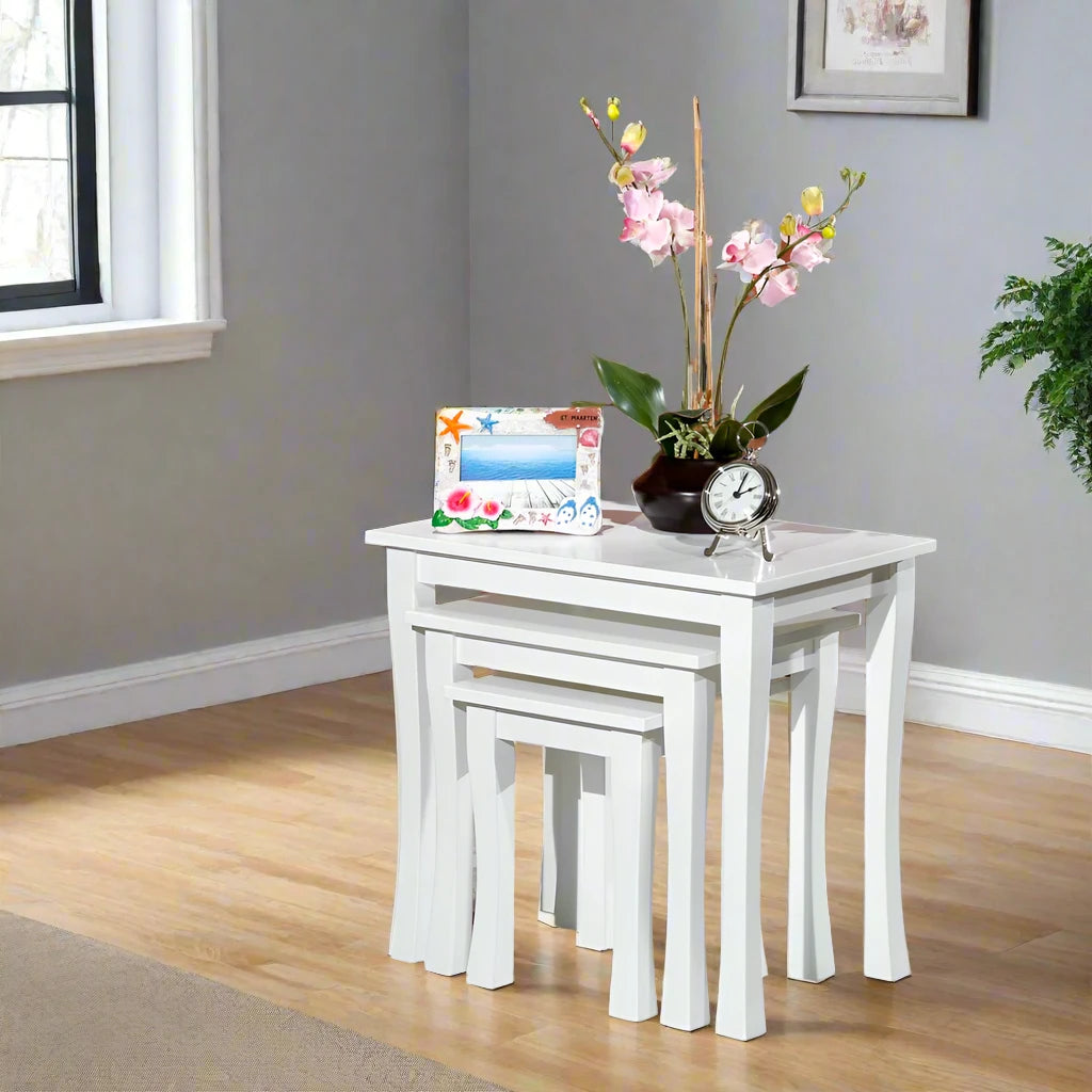 ADOUER WOOD Solid Sheesham Wood Designer Nesting Table - Set of 3 (White)