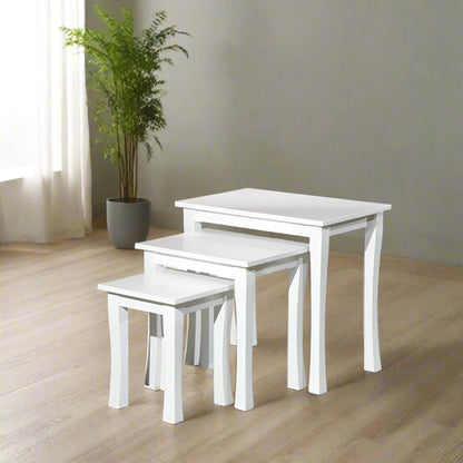 ADOUER WOOD Solid Sheesham Wood Designer Nesting Table - Set of 3 (White)