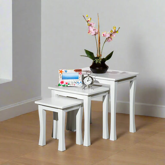 ADOUER WOOD Solid Sheesham Wood Designer Nesting Table - Set of 3 (White)