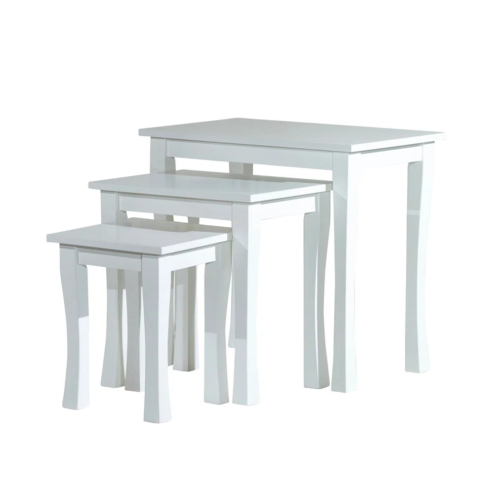 ADOUER WOOD Solid Sheesham Wood Designer Nesting Table - Set of 3 (White)