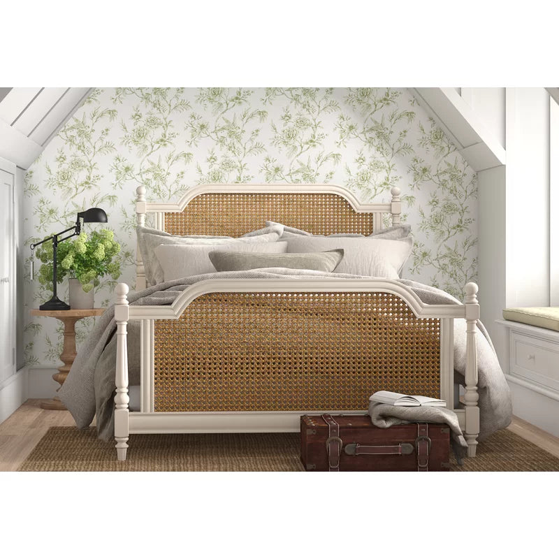 ADOUER WOOD Sheesham Wood Vintage Luxury Standard White Morden Rattan Cane Bed