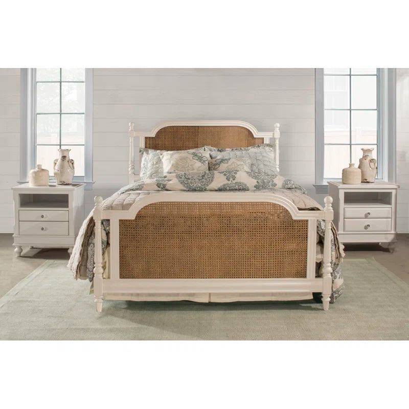 ADOUER WOOD Sheesham Wood Vintage Luxury Standard White Morden Rattan Cane Bed