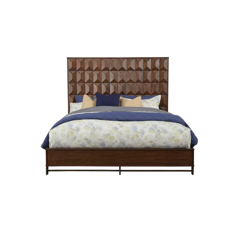 ADOUER WOOD Solid Sheesham Wood Dimond Design Bed Without Storage For Bedroom (Dark Honey)