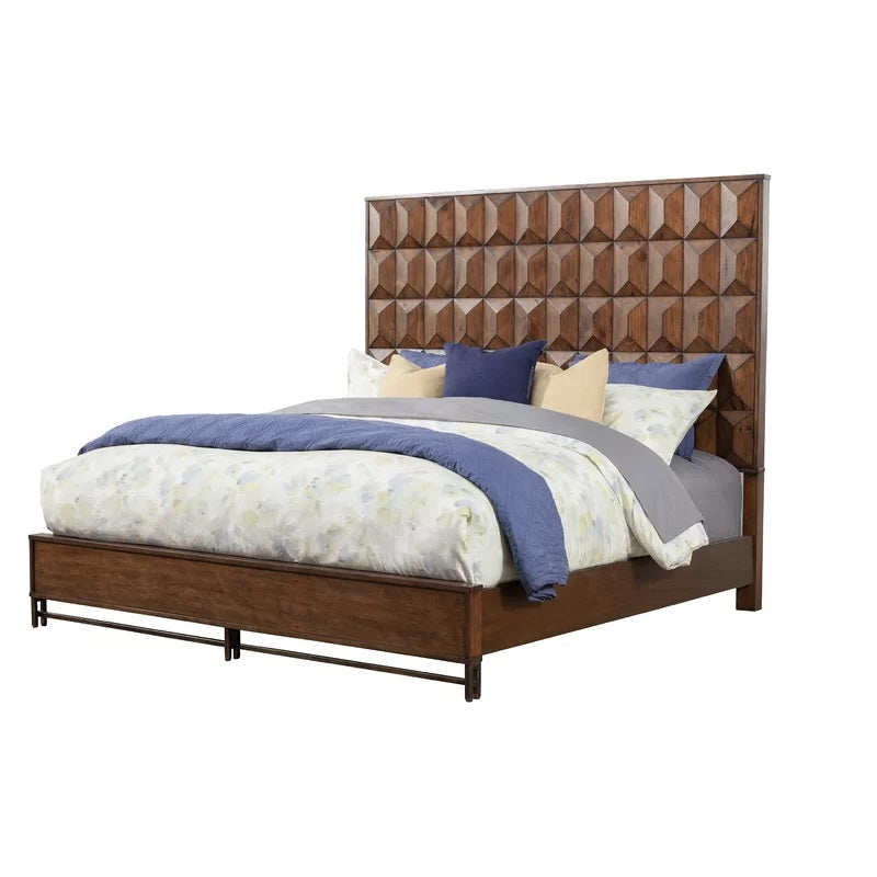 ADOUER WOOD Solid Sheesham Wood Dimond Design Bed Without Storage For Bedroom (Dark Honey)