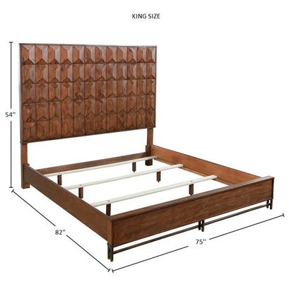 ADOUER WOOD Solid Sheesham Wood Dimond Design Bed Without Storage For Bedroom (Dark Honey)