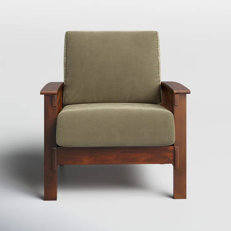 ADOUER WOOD Solid Sheesham Wood Velvet Fabric Arm Chair