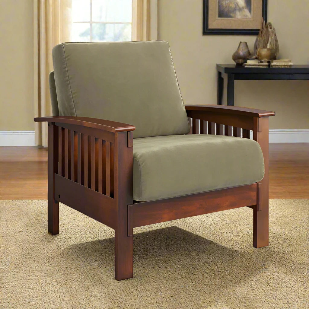 ADOUER WOOD Solid Sheesham Wood Velvet Fabric Arm Chair