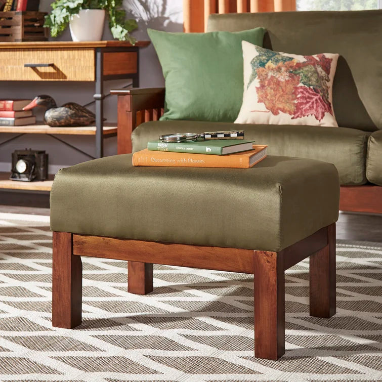 ADOUER WOOD Solid Wood Brown Upholstered Ottoman/Pouffe