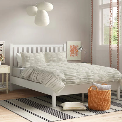 Adouer Wood "Modern White Solid Sheesham Wooden Slat Bed Frame with Minimalist Design"