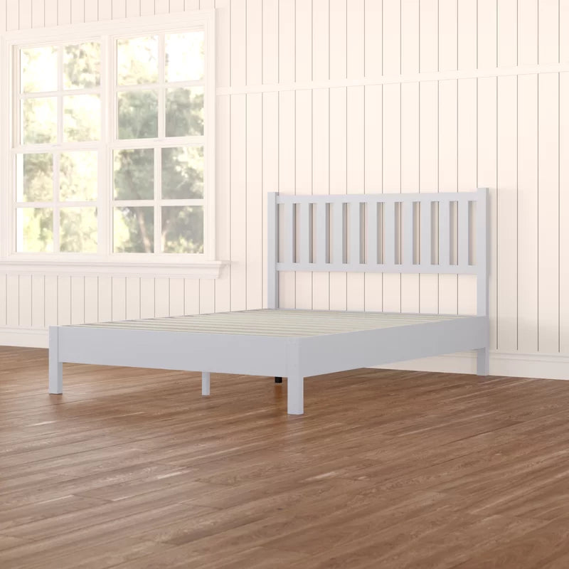 Adouer Wood "Modern White Solid Sheesham Wooden Slat Bed Frame with Minimalist Design"