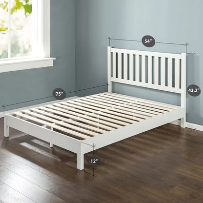 Adouer Wood "Modern White Solid Sheesham Wooden Slat Bed Frame with Minimalist Design"