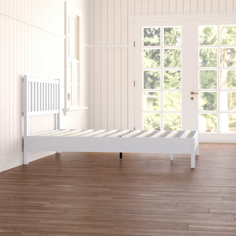 Adouer Wood "Modern White Solid Sheesham Wooden Slat Bed Frame with Minimalist Design"