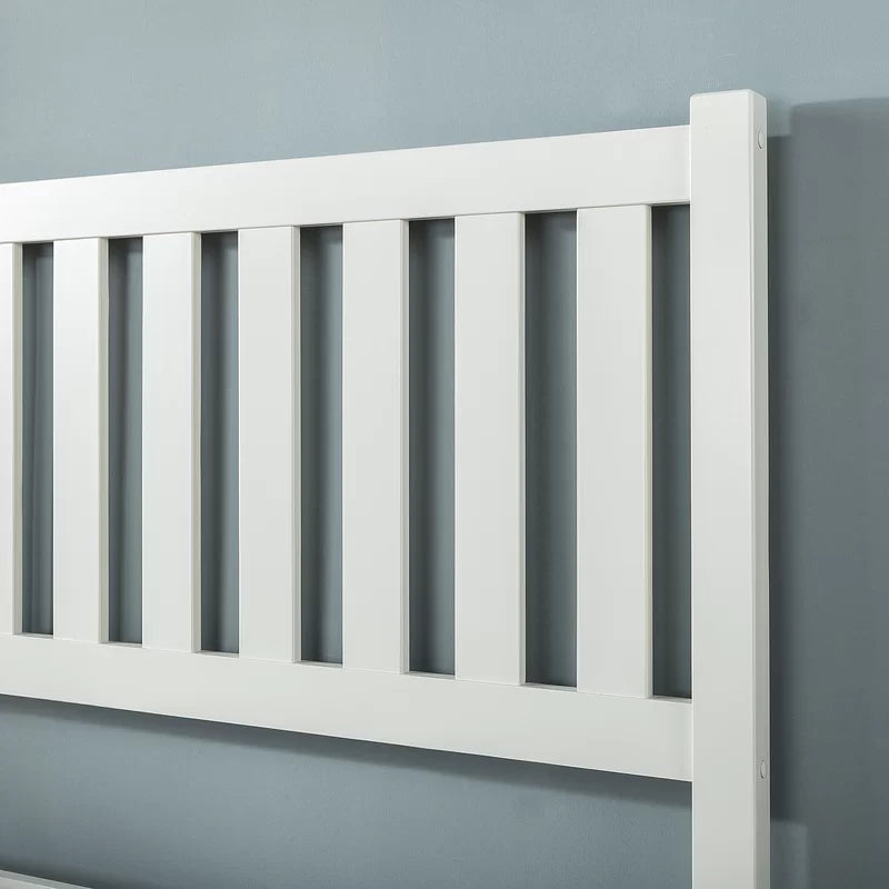 Adouer Wood "Modern White Solid Sheesham Wooden Slat Bed Frame with Minimalist Design"