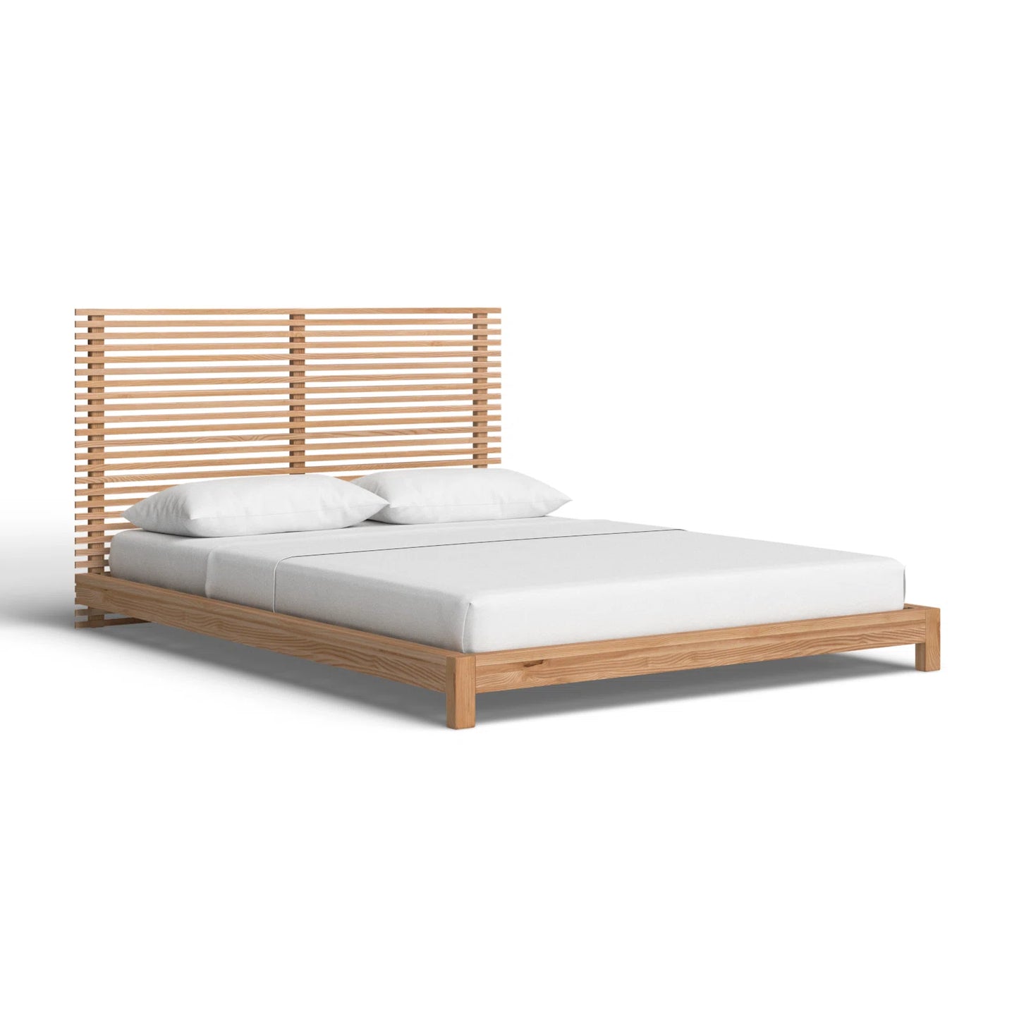 Adouer Wood "Modern Solid Sheesham Wood Bed with Grooved Headboard – Natural Finish"