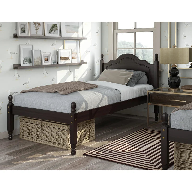 Adouer Wood Classic Solid Sheesham Wood Platform Bed with High Headboard - Dark Brown Finish