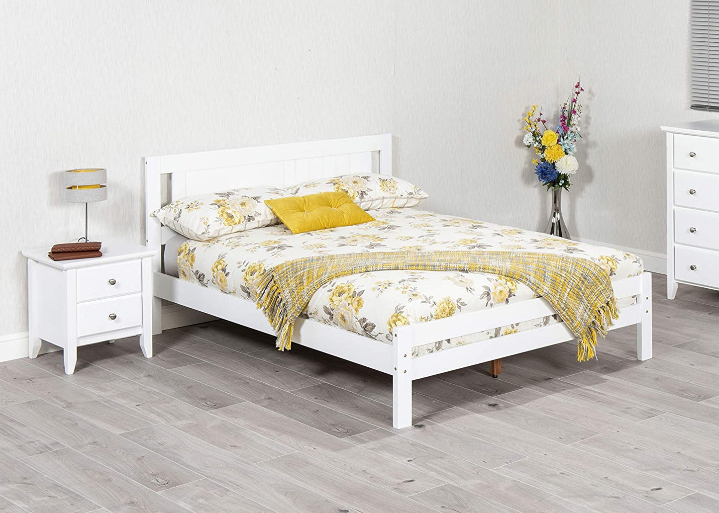 Adouer Wood "Elegant White Solid Sheesham Wooden Bed Frame with Paneled Headboard and Sturdy Design"