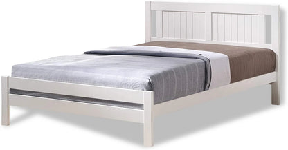 Adouer Wood "Elegant White Solid Sheesham Wooden Bed Frame with Paneled Headboard and Sturdy Design"