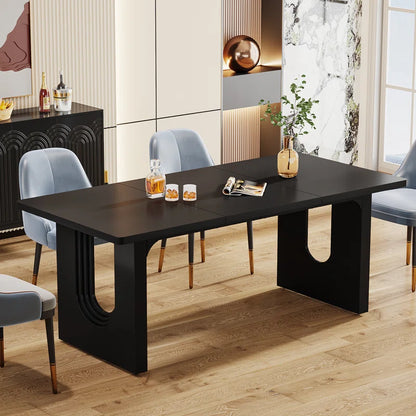 ADOUER WOOD "Modern Solid Sheesham Wood Black Rectangular Dining Table with Sleek Arch Base Design"