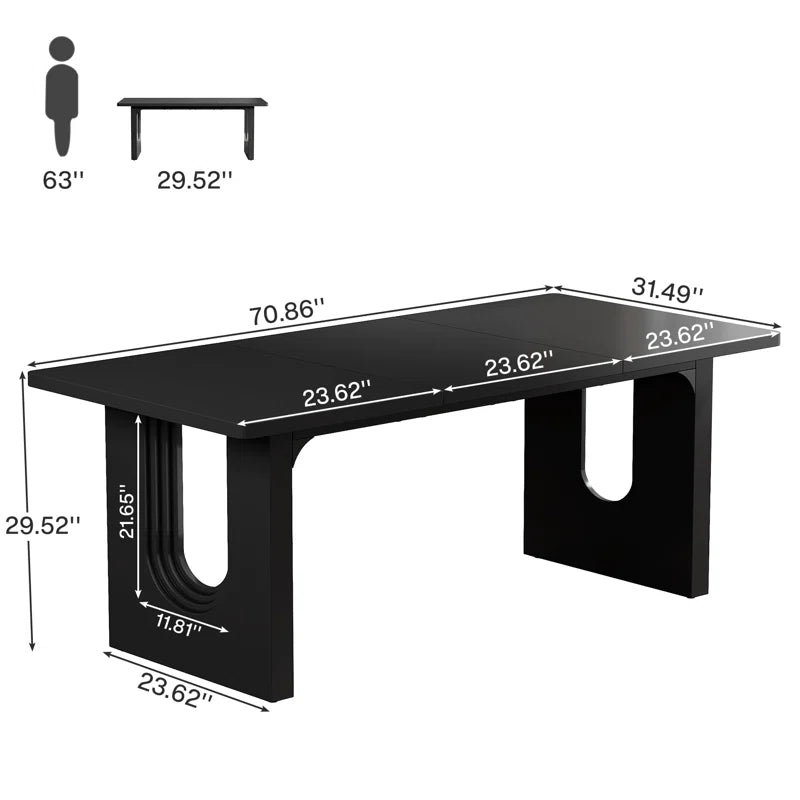 ADOUER WOOD "Modern Solid Sheesham Wood Black Rectangular Dining Table with Sleek Arch Base Design"