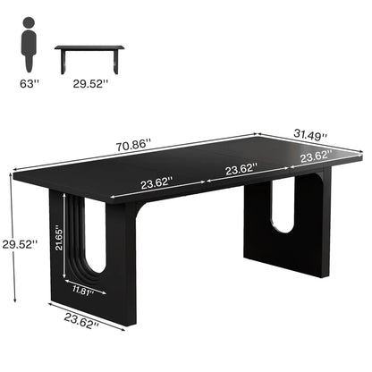 ADOUER WOOD "Modern Solid Sheesham Wood Black Rectangular Dining Table with Sleek Arch Base Design"