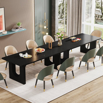 ADOUER WOOD "Modern Solid Sheesham Wood Black Rectangular Dining Table with Sleek Arch Base Design"