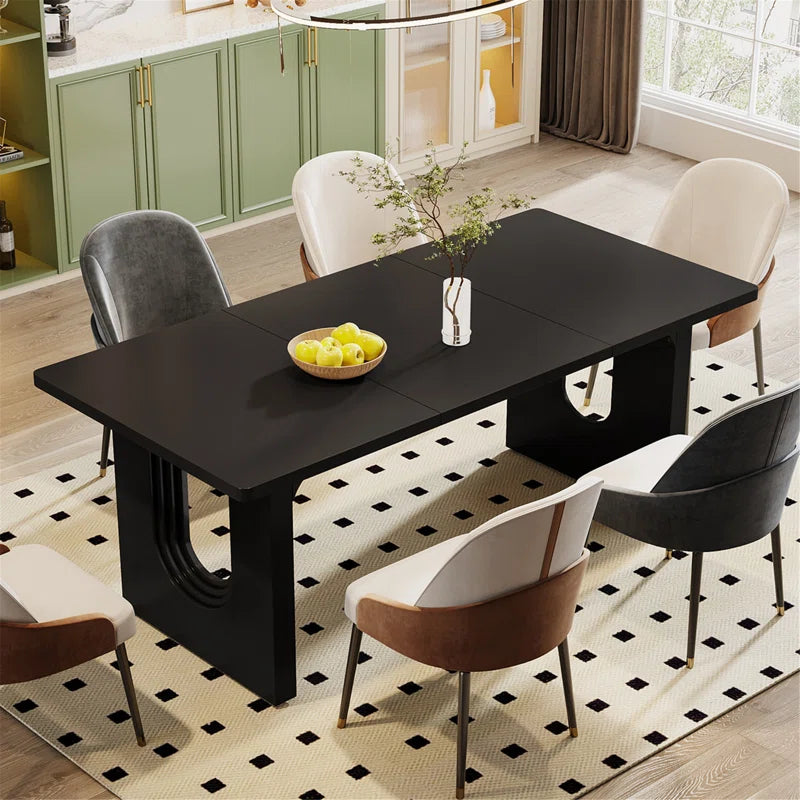 ADOUER WOOD "Modern Solid Sheesham Wood Black Rectangular Dining Table with Sleek Arch Base Design"