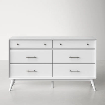 ADOUER WOOD 6 Drawers Solid Sheesahm Wood Chest of Drawers, White