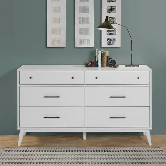 ADOUER WOOD 6 Drawers Solid Sheesahm Wood Chest of Drawers, White