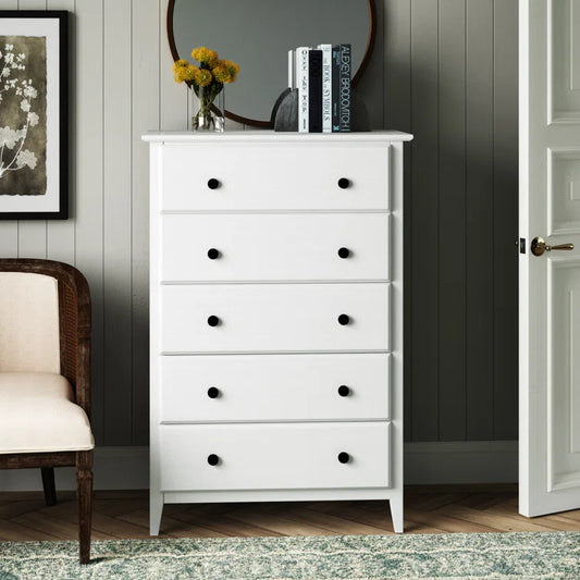 ADOUER WOOD 5 Drawers Solid Sheesham Wood Chest of Drawers, White