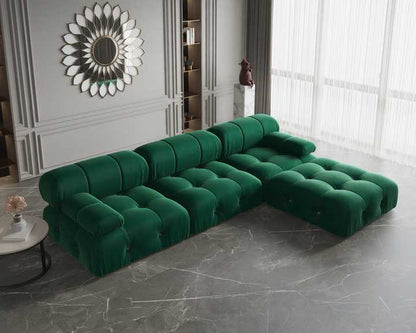 ADOUER WOOD "Luxurious Emerald Green U-Shaped Sectional Sofa with Tufted Cushions"