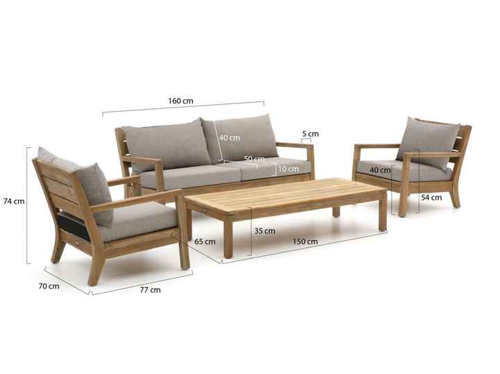 ADOUER WOOD "4-Piece Outdoor Sofa Set with Solid Sheesham Wood Frame and Grey Cushions"