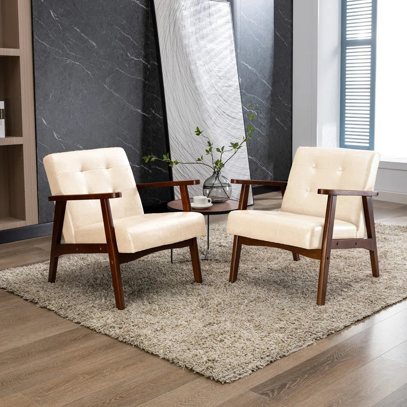 ADOUER WOOD Solid Sheesham Wood And Brown Leatherette Fabric Arm Chair