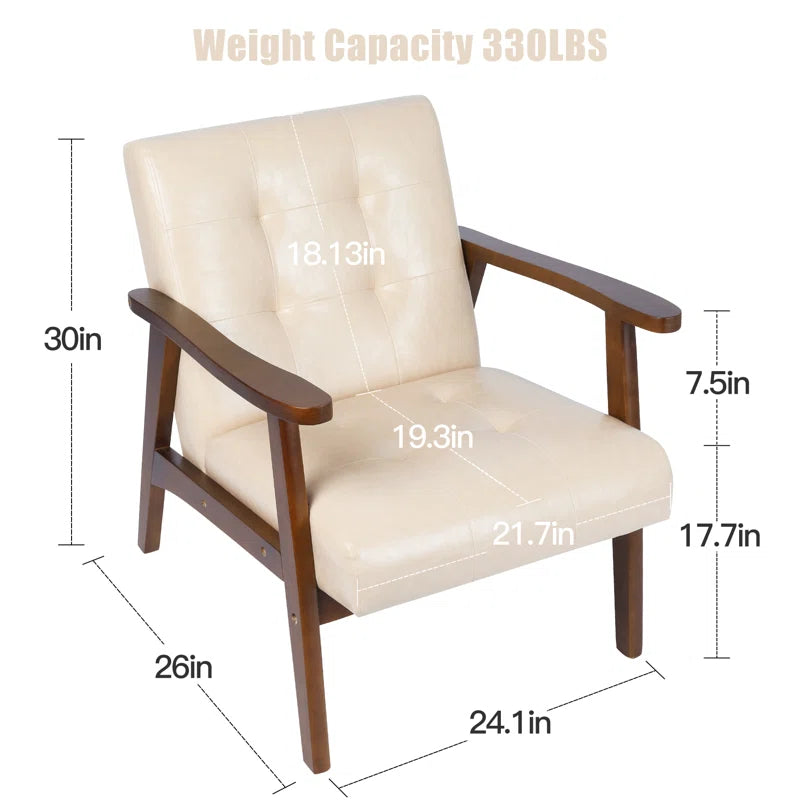 ADOUER WOOD Solid Sheesham Wood And Brown Leatherette Fabric Arm Chair