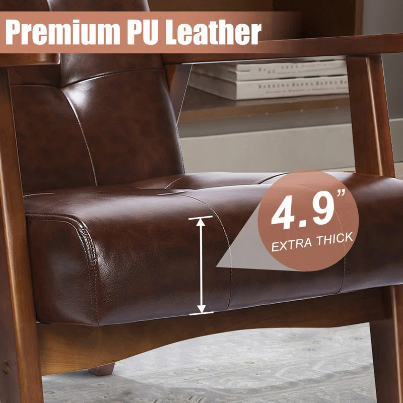 ADOUER WOOD Solid Sheesham Wood And Brown Leatherette Fabric Arm Chair