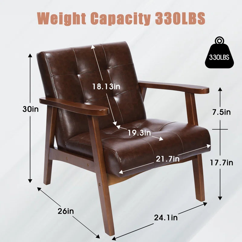 ADOUER WOOD Solid Sheesham Wood And Brown Leatherette Fabric Arm Chair