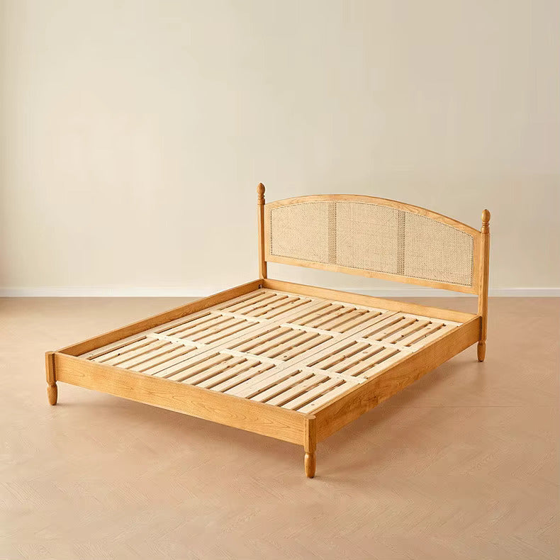 ADOUER WOOD Solid Acacia Wood Mid-Century Classic Rattan Cane Bed (Natural Finish)