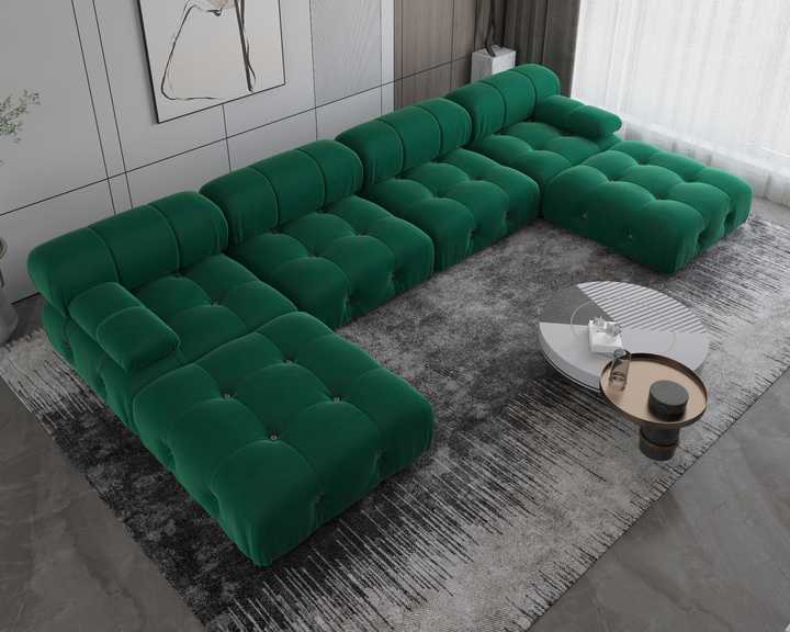 ADOUER WOOD "Luxurious Emerald Green U-Shaped Sectional Sofa with Tufted Cushions"